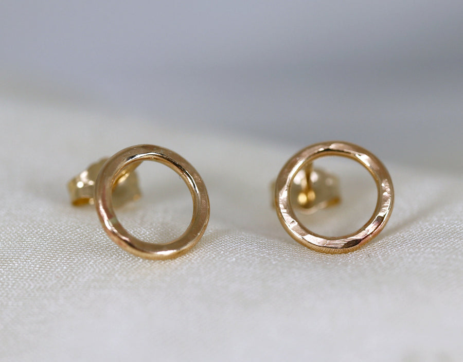 Hammered Gold Circle Stud Earrings