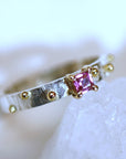 Textured Silver Band and Gold Granule Accents, Pink Tourmaline Ring