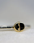 Solid 14k Gold Rustic Pebble Ring, Silver Band Gold Initial Ring
