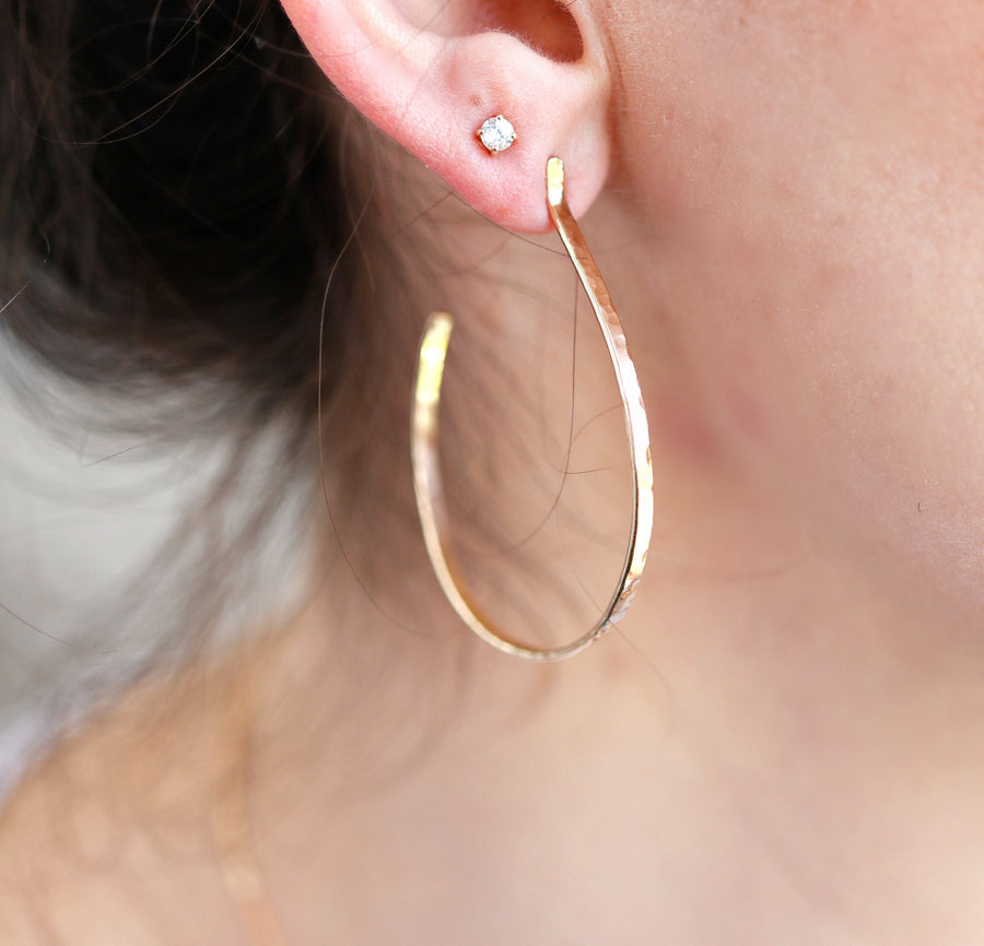 Hammered Gold Large Hoop Earrings