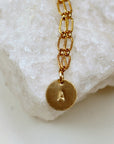 Gold Filled Initial Disc Necklace, Hand Stamped Personalized Coin Necklace with Cable Chain
