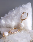 Pearl Hoop Earrings, Gold Filled Oval Hoop Earrings with Baroque Pearls
