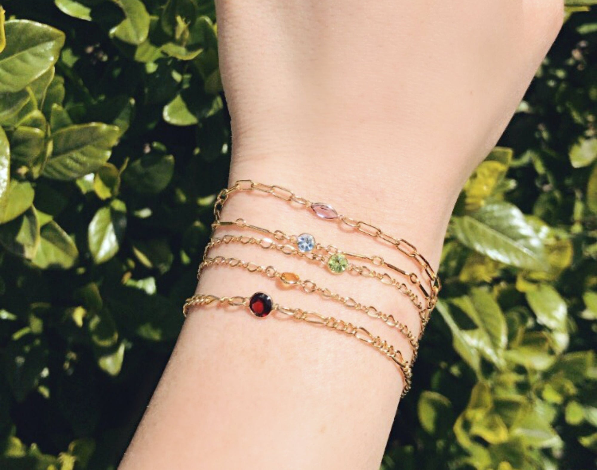 Gold Delicate Chain Birthstone Stacking Bracelet