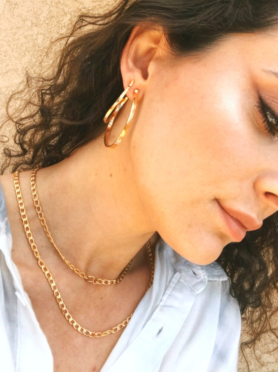 Hammered Gold Large Hoop Earrings