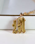 14k Solid Gold Old English Initial Necklace