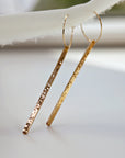 Hammered Gold Long Bar Earrings