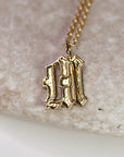 14k Solid Gold Old English Initial Necklace