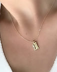 14k Solid Gold Old English Initial Necklace