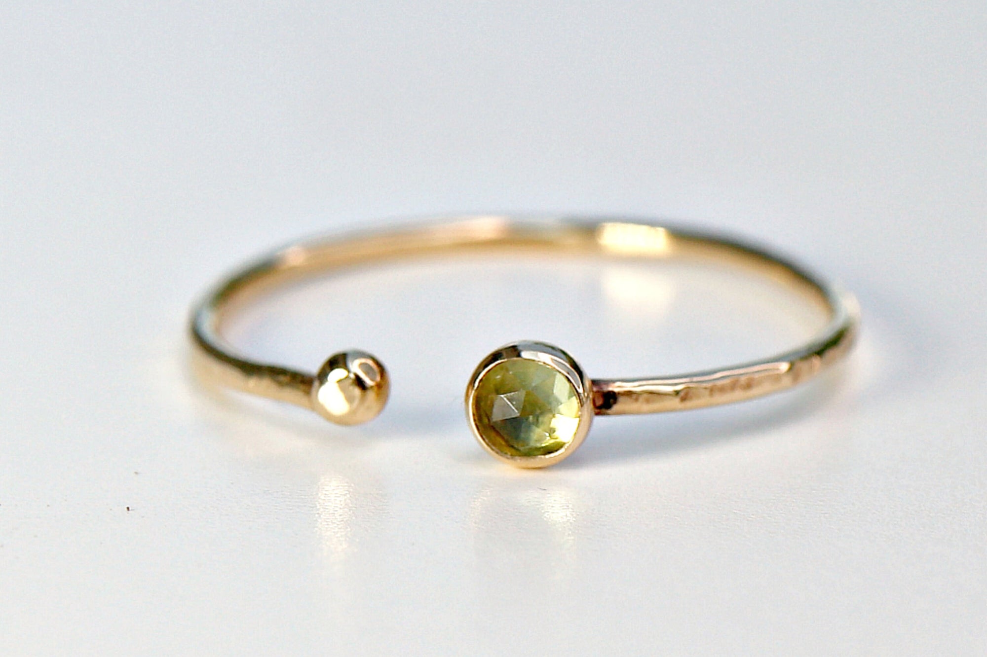 14k Gold Peridot Open Cuff Ring, August Birthstone Ring