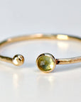 14k Gold Peridot Open Cuff Ring, August Birthstone Ring