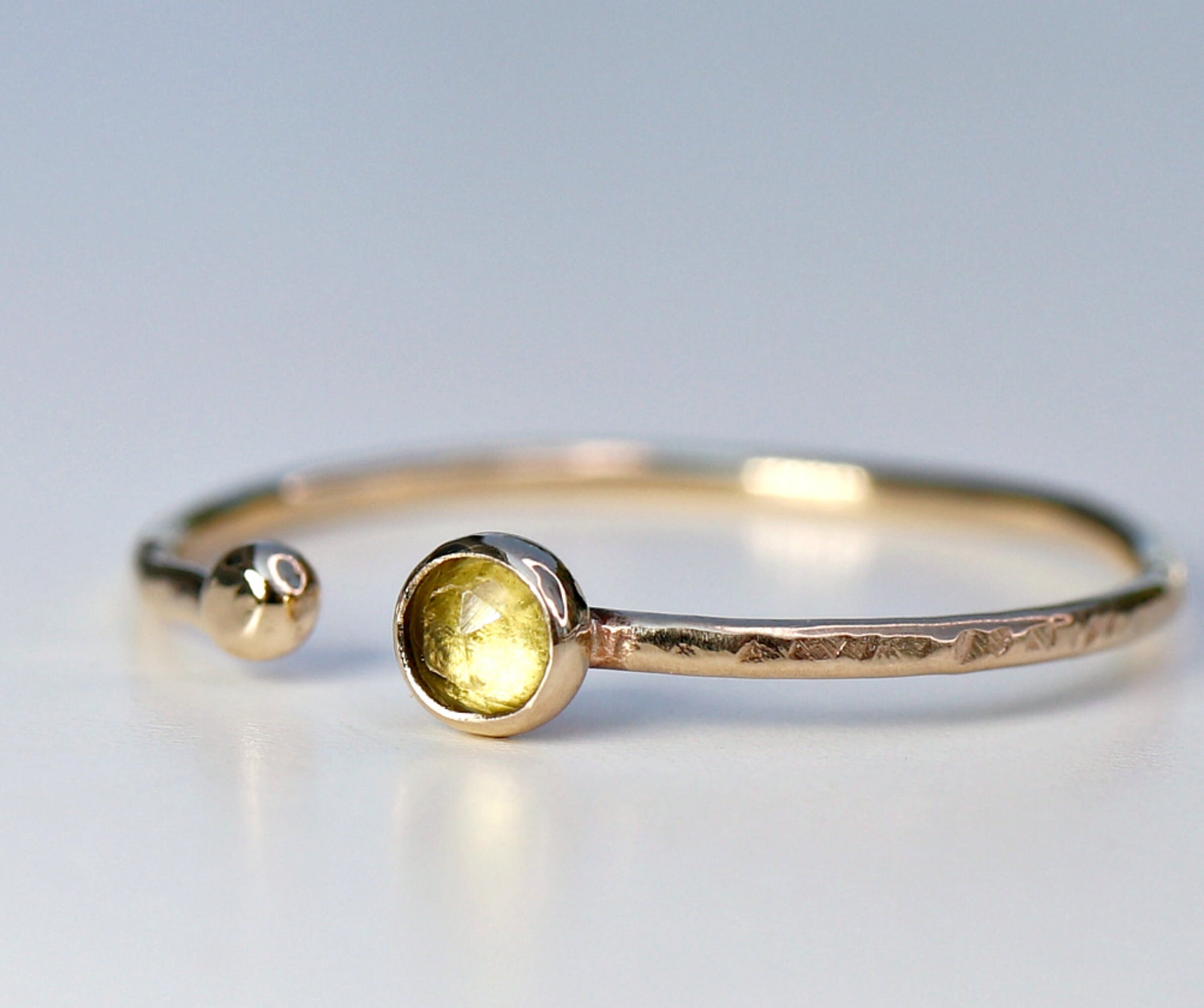 14k Gold Peridot Open Cuff Ring, August Birthstone Ring