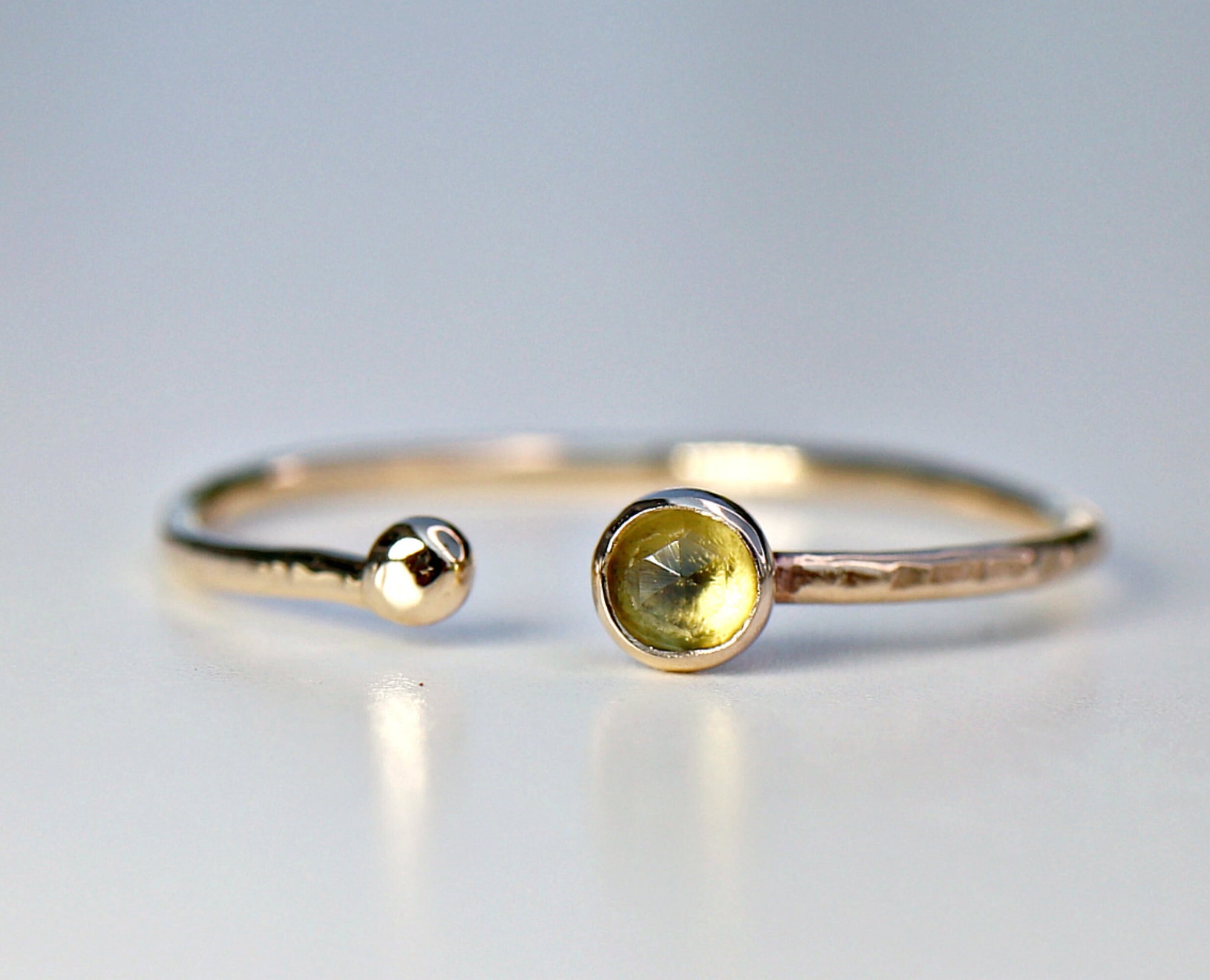 14k Gold Peridot Open Cuff Ring, August Birthstone Ring