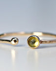 14k Gold Peridot Open Cuff Ring, August Birthstone Ring