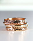 Gold Stacking Rings, Set of 5 Rings, Hammered and Twisted Bands