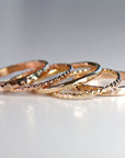 Gold Stacking Rings, Set of 5 Rings, Hammered and Twisted Bands