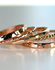 Gold Stacking Rings, Set of 5 Rings, Hammered and Twisted Bands