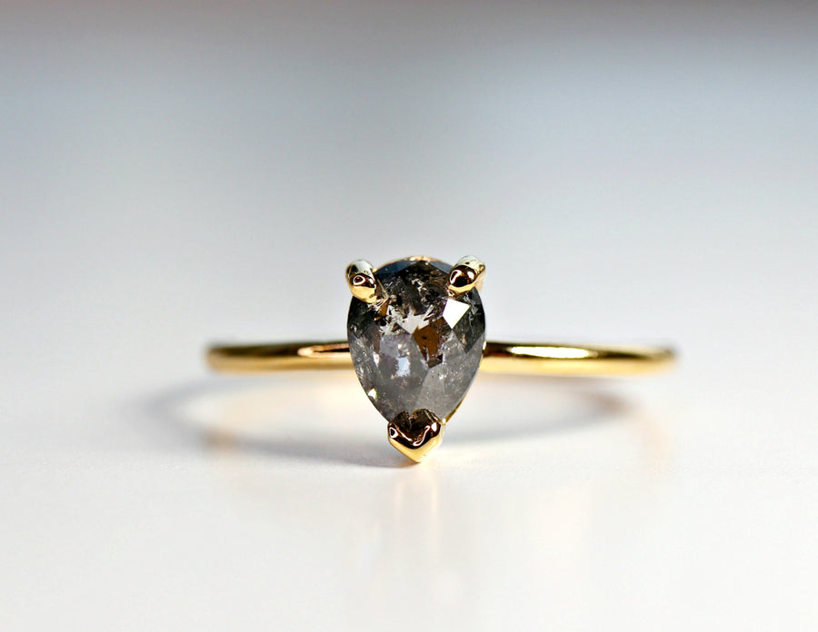 Salt and Pepper Diamond Ring, Rose Cut Pear Diamond Ring