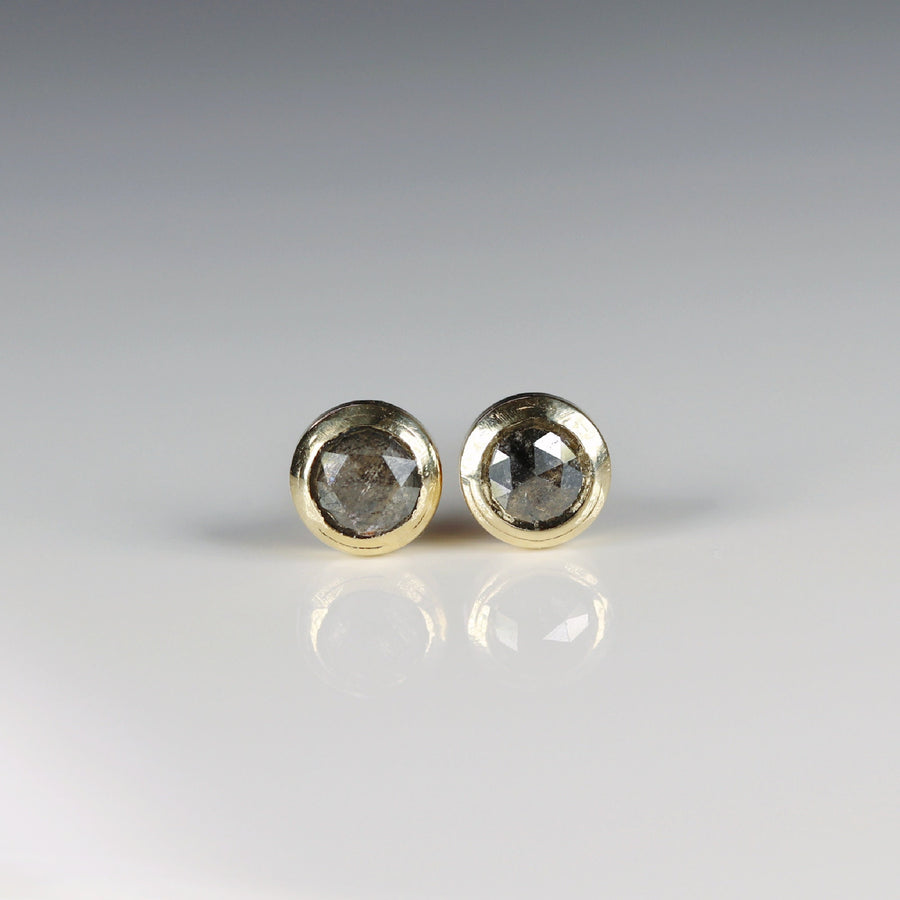 Salt and Pepper Diamond Stud Earrings 14k Solid Gold