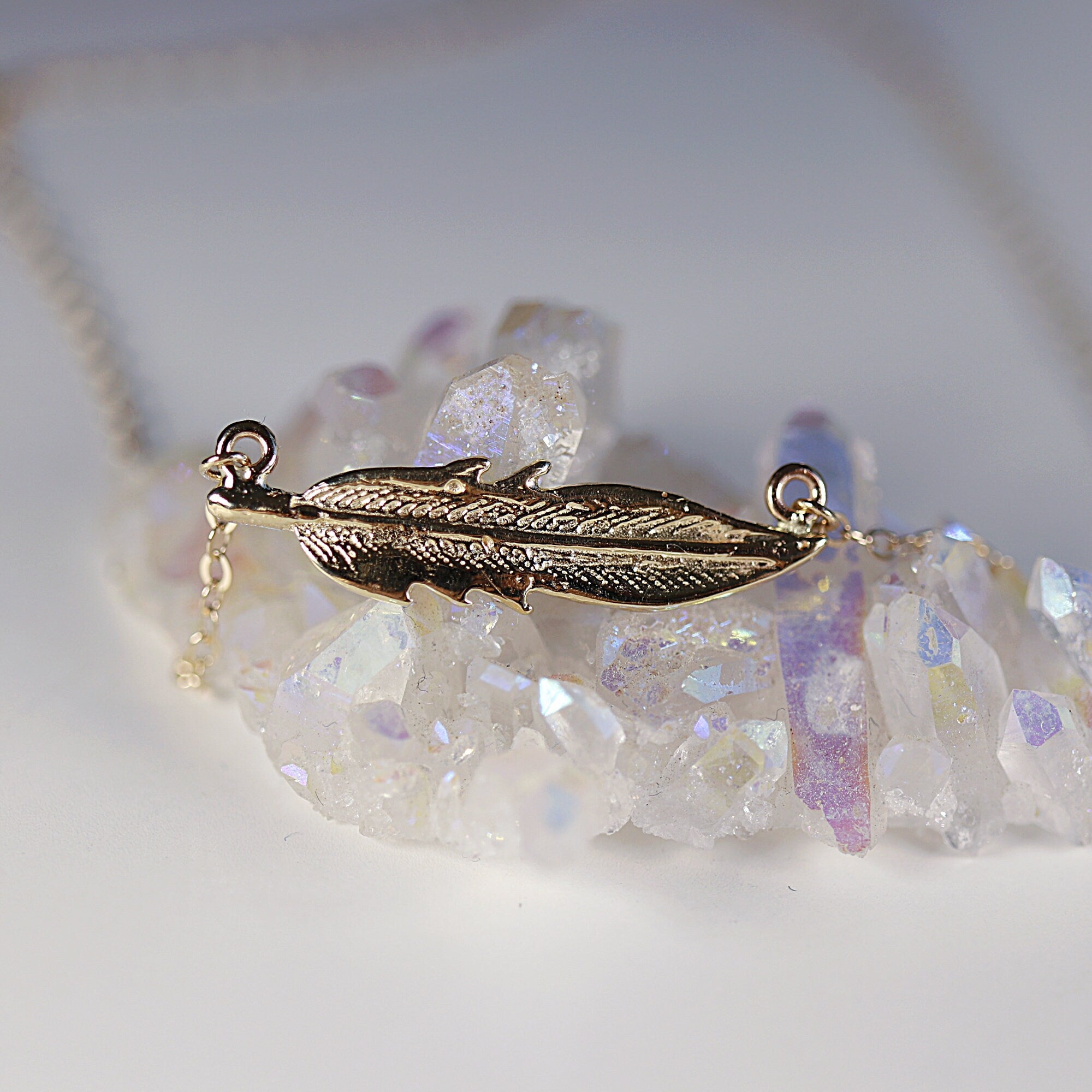 14k Solid Gold Feather Necklace