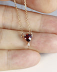 Diamond & Trillion Red Garnet Necklace 14k Gold