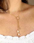 White Topaz and Pearl Gold Lariat Necklace