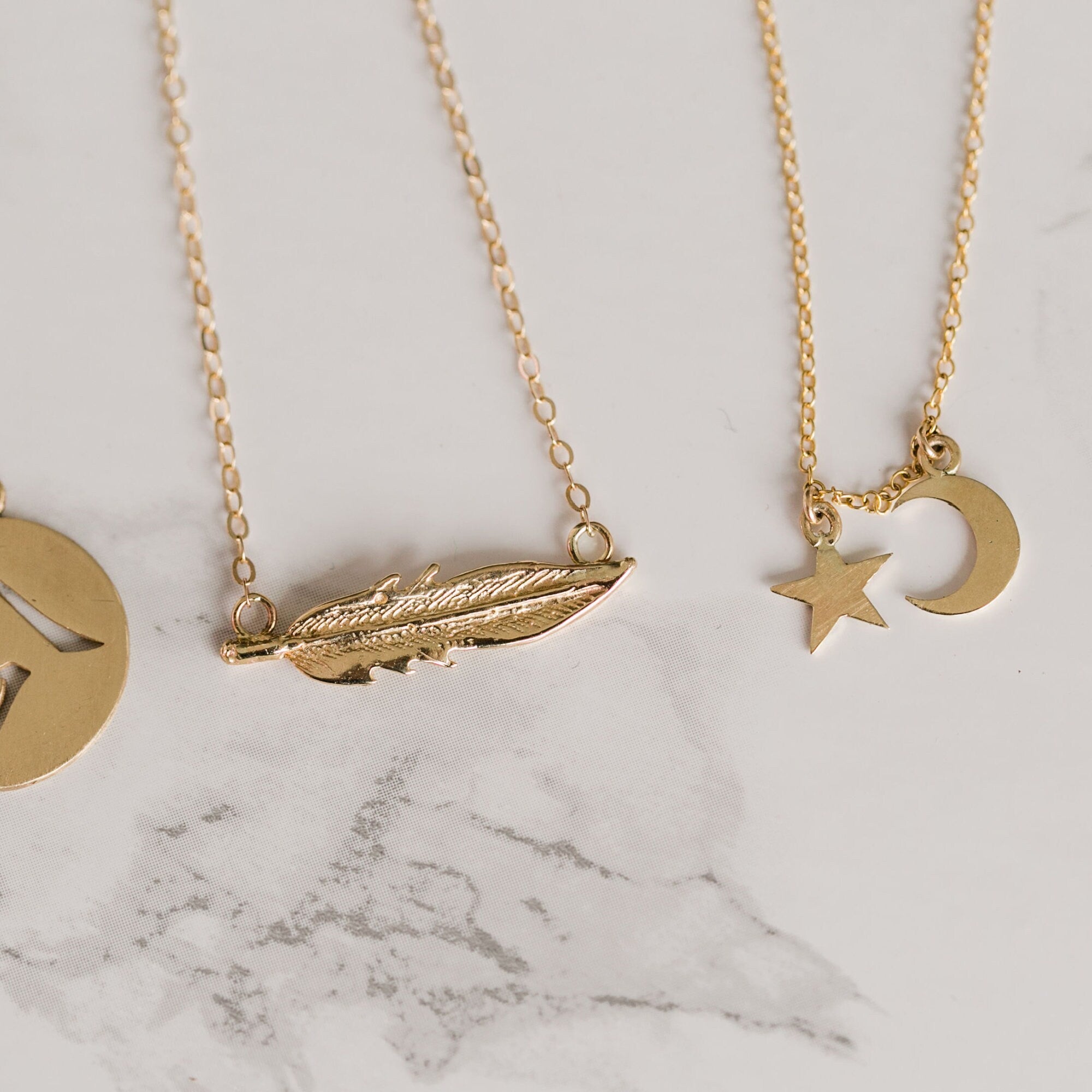 14k Solid Gold Feather Necklace