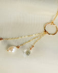 White Topaz and Pearl Gold Lariat Necklace