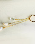 White Topaz and Pearl Gold Lariat Necklace