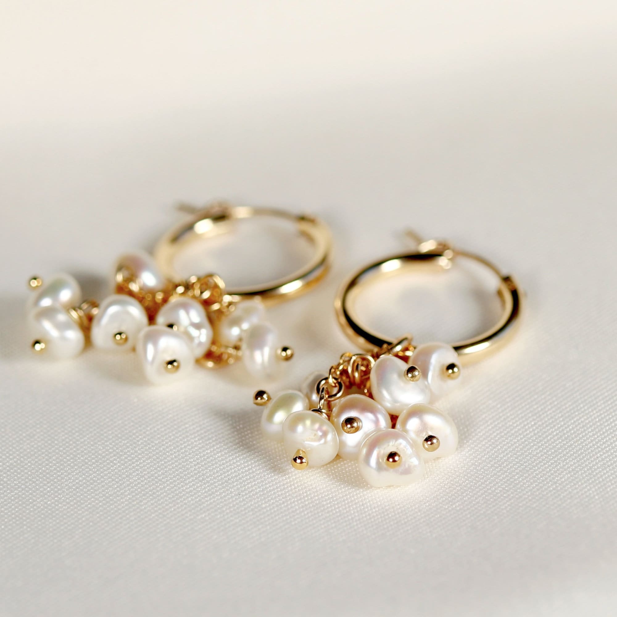 Gold Filled Pearl Hoops - Pearl Cluster Earrings