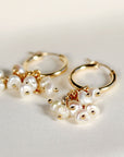 Gold Filled Pearl Hoops - Pearl Cluster Earrings