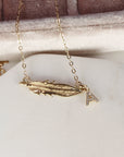 14k Solid Gold Feather Necklace