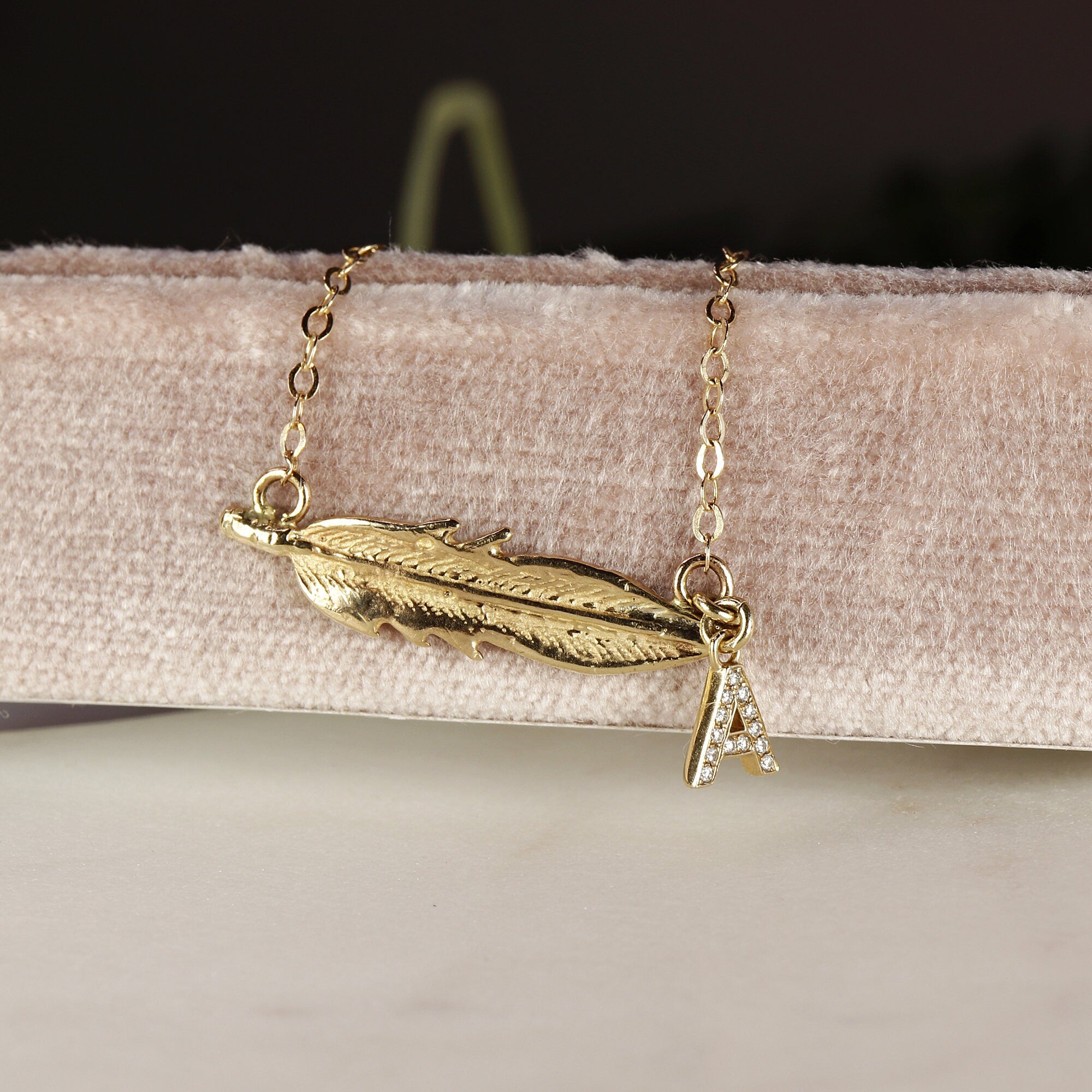 14k Solid Gold Feather Necklace
