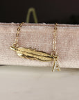 14k Solid Gold Feather Necklace