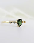Pear Green Tourmaline w. Diamonds Engagement Ring