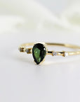 Pear Green Tourmaline w. Diamonds Engagement Ring