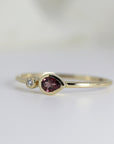 Dual Stone Ring 14k Gold, Diamond and Hot Pink Pear Tourmaline Ring, Double Stone Ring, Mothers Ring, Valentine Gift