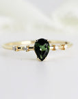 Pear Green Tourmaline w. Diamonds Engagement Ring