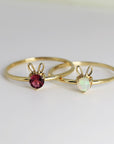 October Birthstone Bunny Ring 14k Gold - Opal or Pink Tourmaline