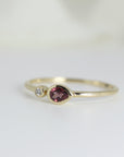 Dual Stone Ring 14k Gold, Diamond and Hot Pink Pear Tourmaline Ring, Double Stone Ring, Mothers Ring, Valentine Gift