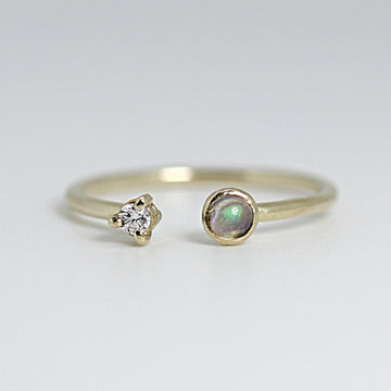 14k Gold Opal and Diamond Cuff Ring