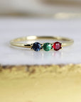 Dainty Three Stone Ring 14k Solid Gold