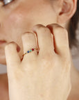 Dainty Three Stone Ring 14k Solid Gold, Sapphire, Ruby, Emerald Ring, Minimalist Ring, Colorful Gemstone Ring