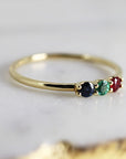 Dainty Three Stone Ring 14k Solid Gold, Sapphire, Ruby, Emerald Ring, Minimalist Ring, Colorful Gemstone Ring