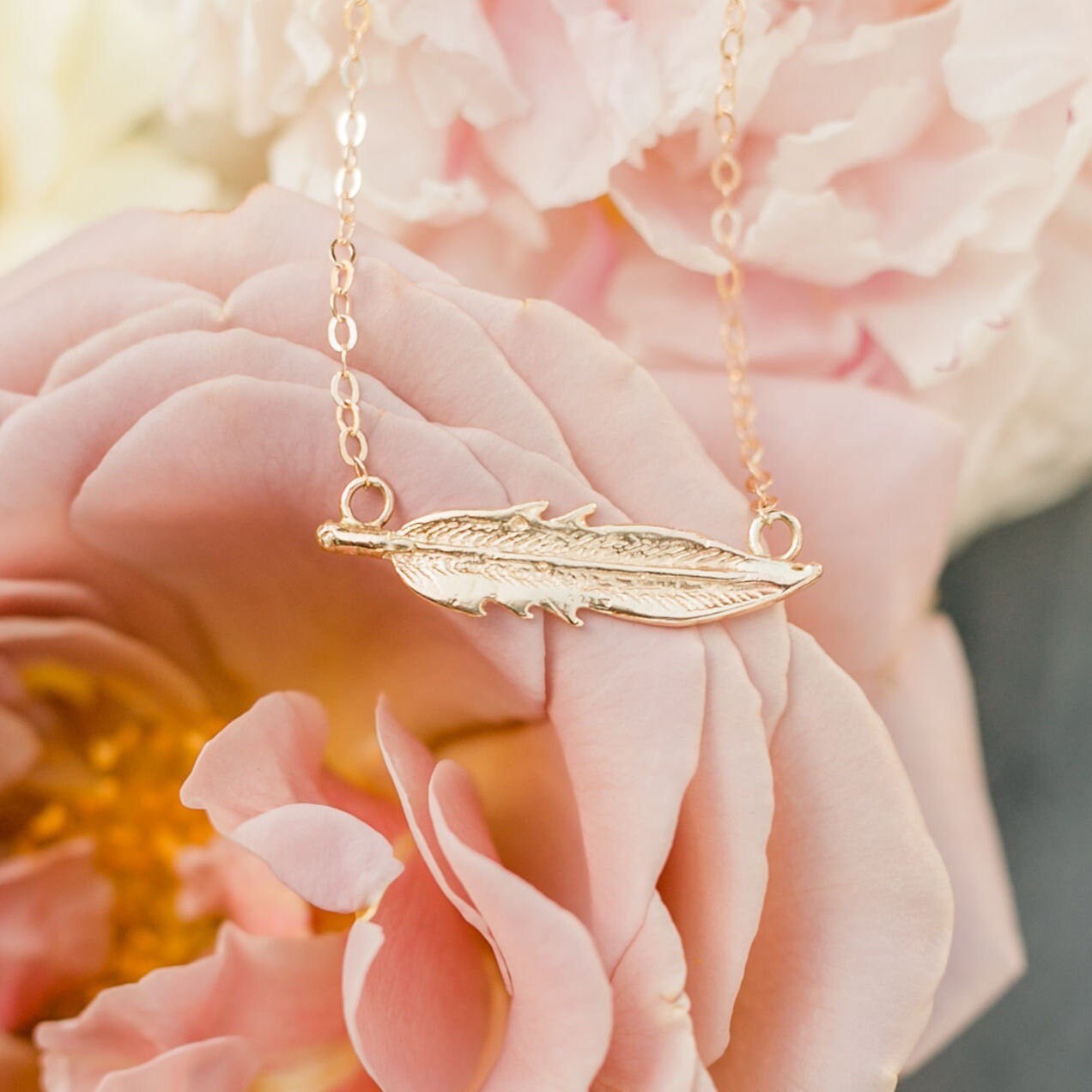 14k Solid Gold Feather Necklace
