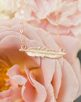 14k Solid Gold Feather Necklace