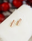 14k Gold Hammered Bar Stud Earrings, Thick Bar Earrings