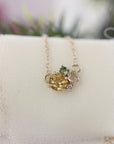 14k Gold Multi Gemstone Necklace: Citrine, Opal, Green Tourmaline and Diamond