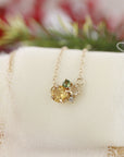 14k Gold Multi Gemstone Necklace: Citrine, Opal, Green Tourmaline and Diamond