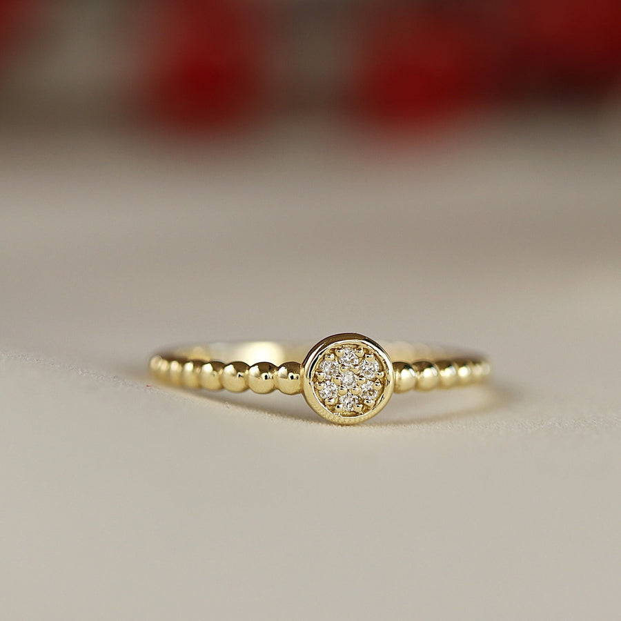 Diamond Disc Ring, 14k Solid Gold Pave Diamond Ring