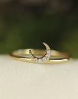 Genuine Diamond Crescent Moon Ring, Moon Ring in 14k Gold